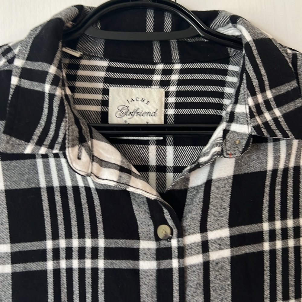 Jach's Girlfriend Plaid Soft Flannel Warm Shirt Black & White w/ Pockets Medium - Picture 7 of 14